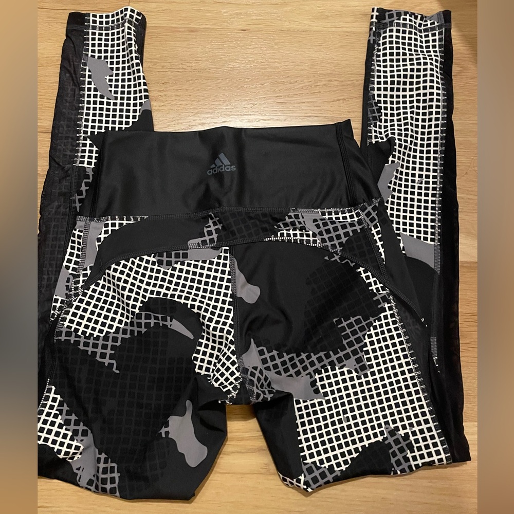 Adidas women’s small climalite black & white tights sheer sides pants leggings - Picture 2 of 2